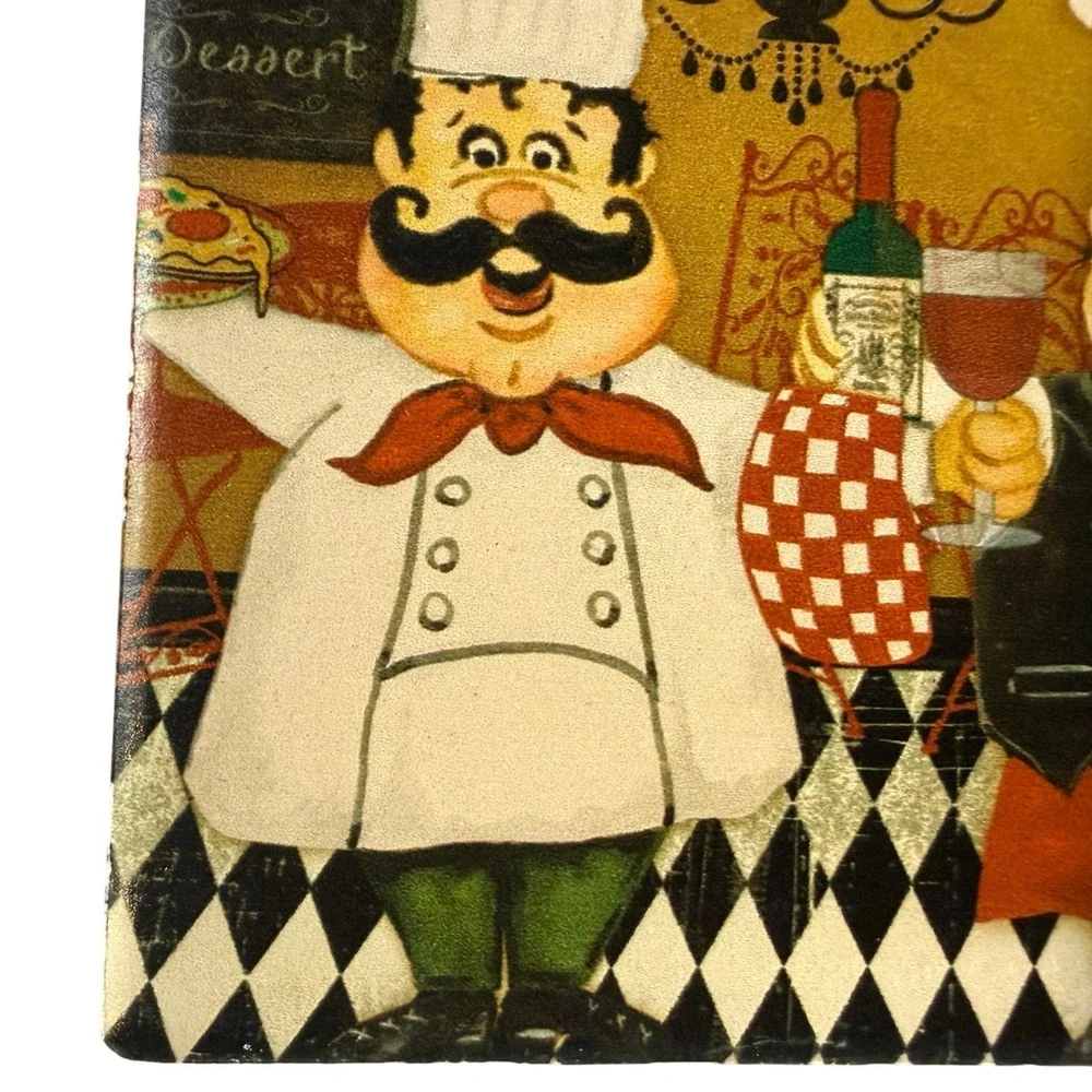 VTG Ceramic Coasters Italian Chef Cafe Design Cork Back Kitchen Decor Set of 4